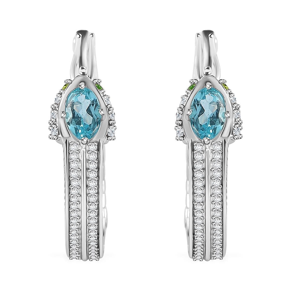 GP Trionfo Collection Betroka Blue Apatite and Multi Gemstone Earrings in Rhodium Over Sterling Silver 1.90 ctw
