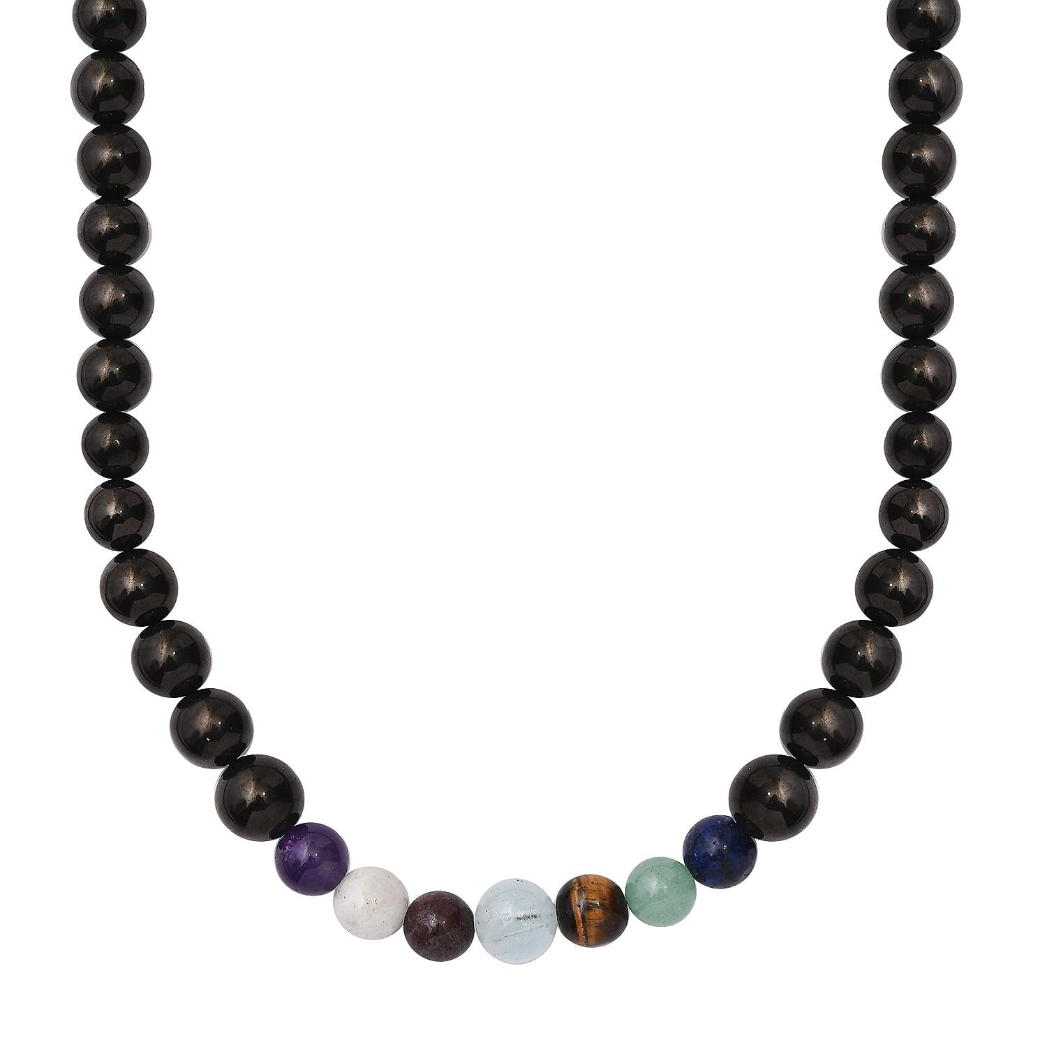 JCK Deal Elite Shungite with Multi Gemstone 7 Chakra Beaded Necklace 20 Inches in Rhodium Over Sterling Silver 156.50 ctw
