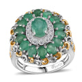 TLV Kagem Zambian Emerald, White Zircon Dahila Floral Ring in 18K Vermeil YG and Rhodium Over Sterling Silver (Size 7.0) 3.00 ctw - Sticky add to cart bar