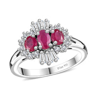 Montepuez Ruby, Moissanite Ring in Rhodium Over Sterling Silver (Size 10.0) 1.15 ctw