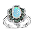 Premium Ethiopian Welo Opal and Multi Gemstone 1.60 ctw Flower Ring in Rhodium Over Sterling Silver (Size 10.0) - Sticky add to cart bar