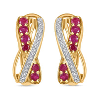 Montepuez Ruby and Moissanite Art Deco Earrings in 18K Vermeil Yellow Gold Over Sterling Silver 1.50 ctw