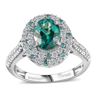 Certified & Appraised Rhapsody 950 Platinum AAAA Pirineu Lagoon Tourmaline, Paraiba Tourmaline and E-F VS Diamond Ring 7.80 Grams 2.62 ctw