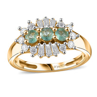 Boyaca Colombian Emerald, White Zircon Ring in 18K Vermeil YG Over Sterling Silver (Size 10.0) 1.00 ctw