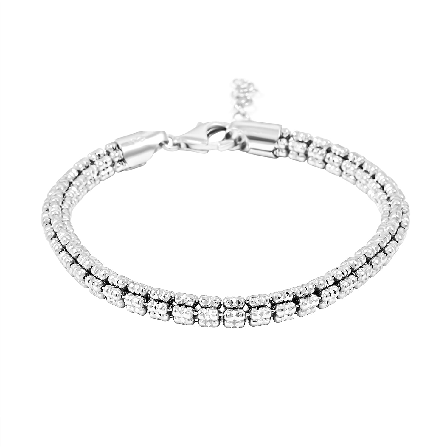 Italian Rhodium Over Sterling Silver Round Ice Chain Bracelet (7.25 In) 12.46 Grams