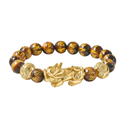 Feng Shui Black Obsidian Carved Beaded Bracelet in Goldtone 6.50 Inches 138.00 ctw