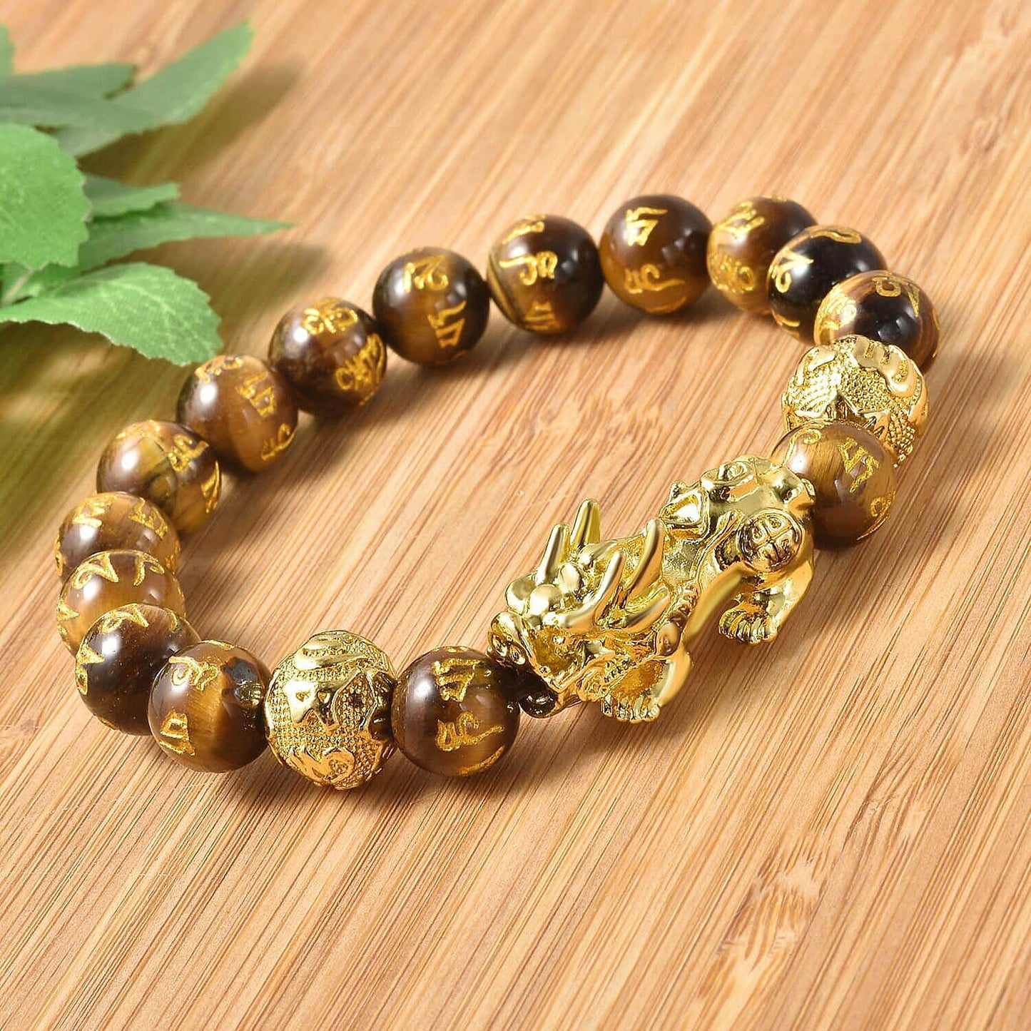 Feng Shui Black Obsidian Carved Beaded Bracelet in Goldtone 6.50 Inches 138.00 ctw