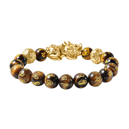Feng Shui Black Obsidian Carved Beaded Bracelet in Goldtone 6.50 Inches 138.00 ctw