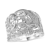 Karis White Diamond Accent Floral Bee Ring in Platinum Bond (Size 10.0)