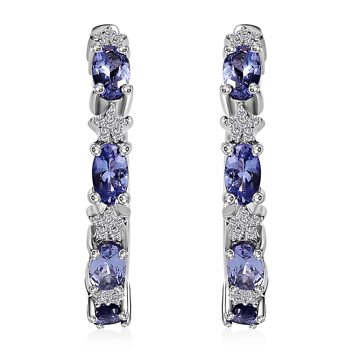 D'Joy Tanzanite and White Zircon 2.00 ctw Celestial Earrings in Rhodium Over Sterling Silver