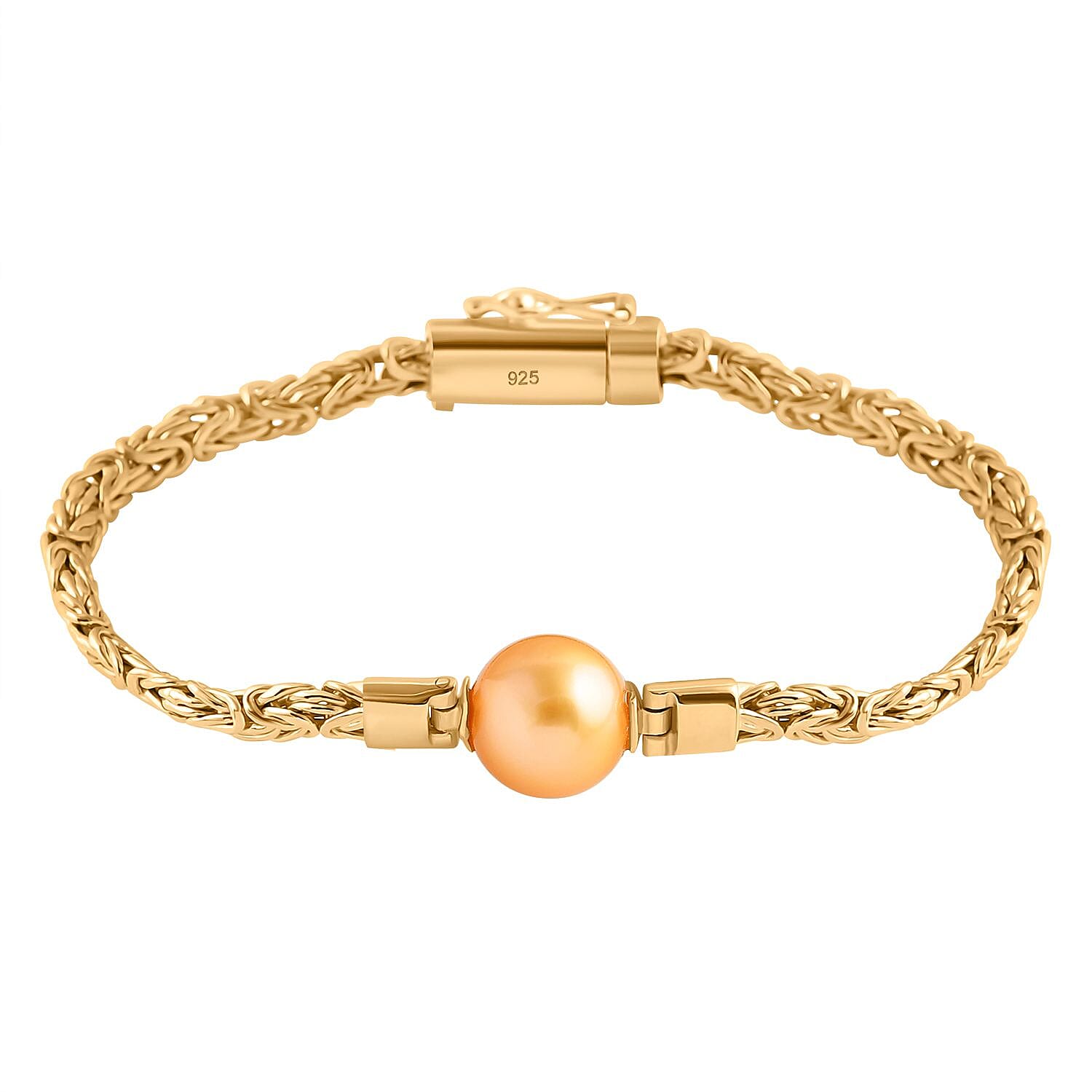 Bali Legacy South Sea Golden Cultured Pearl and Lab Grown Diamond Bracelet in 22K Vermeil Yellow Gold Over Sterling Silver (6.50 In)