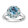 Certified & Appraised Rhapsody AAAA Santa Maria Aquamarine, Paraiba Tourmaline and E-F VS Diamond 1.50 ctw Double Halo Ring in 950 Platinum 6.22 Grams - Sticky add to cart bar