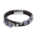 Terahertz and Leather Cord Men's Bracelet in Stainless Steel (8.50 In) 100.00 ctw - Sticky add to cart bar