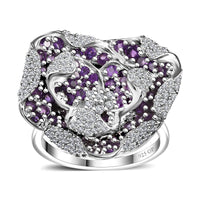 GP Italian Garden Collection African Amethyst, White Zircon Ring in Rhodium Over Sterling Silver (Size 10.0) 2.60 ctw