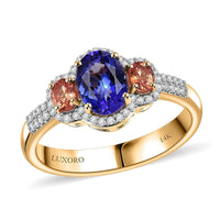 Luxoro 14K Yellow Gold AAA Tanzanite, Padparadscha Sapphire, Diamond (G-H, I2) (0.25 cts) Ring (Size 10.0) 2.00 ctw