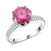Lotus Pink Moissanite (Rnd 9mm), Moissanite Crown of Petals Ring in Rhodium Over Sterling Silver (Size 10.0) 2.90 ctw