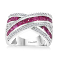 Doorbuster Premium Mozambique Ruby, White Zircon Criss Cross Ring in Rhodium Over Sterling Silver (Size 10.0) 2.40 ctw