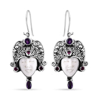 Bali Goddess Carved Bone and Multi Gemstone 2.70 ctw Earrings in Sterling Silver