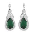 Simulated Emerald and Simulated Diamond 6.20 ctw Earrings in Silvertone - Sticky add to cart bar