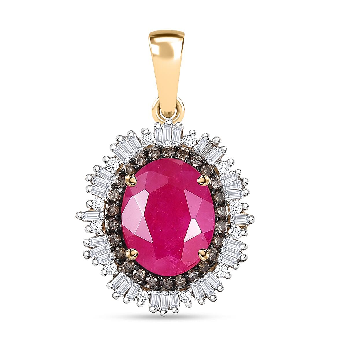 Certified & Appraised Luxoro AAA Royal Ruby G-H I2 Natural Champagne and White Diamond 3.06 ctw Sunlit Rose Pendant without Chain in 10K Yellow Gold