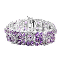 Moroccan Rose, Multi Gemstone Carpet of Flowers Bracelet in Rhodium Over Sterling Silver (8.00 In) (Del. in 8-10 Days) 62.30 ctw