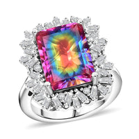 Premium Nebula Quartz Doublet, Moissanite Ring in Rhodium Over Sterling Silver (Size 7.0) 8.90 ctw
