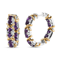 D'Joy African Amethyst 2.10 ctw Hoop Earrings in 18K Vermeil YG and Rhodium Over Sterling Silver