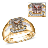 Doorbuster AAA Turkizite, Moissanite Men's Ring in 18K Vermeil YG Over Sterling Silver (Size 11.0) 2.80 ctw