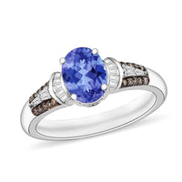 Luxoro Premium Tanzanite, I1 Natural Champagne and White Diamond Ring in 14K White Gold (Size 10.0) 1.60 ctw