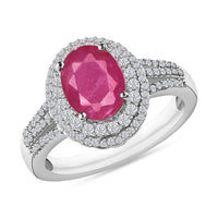 Luxoro Premium Mozambique Ruby and G-H I1 Diamond 3.20 ctw Double Halo Ring in 14K White Gold (Size 10.0)