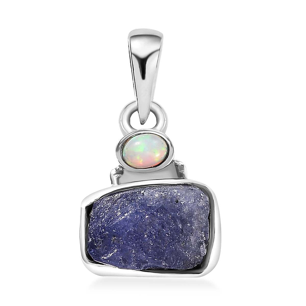 D'Joy Artisan Crafted Rough Cut Tanzanite and Ethiopian Welo Opal 5.15 ctw Pendant without Chain in Sterling Silver