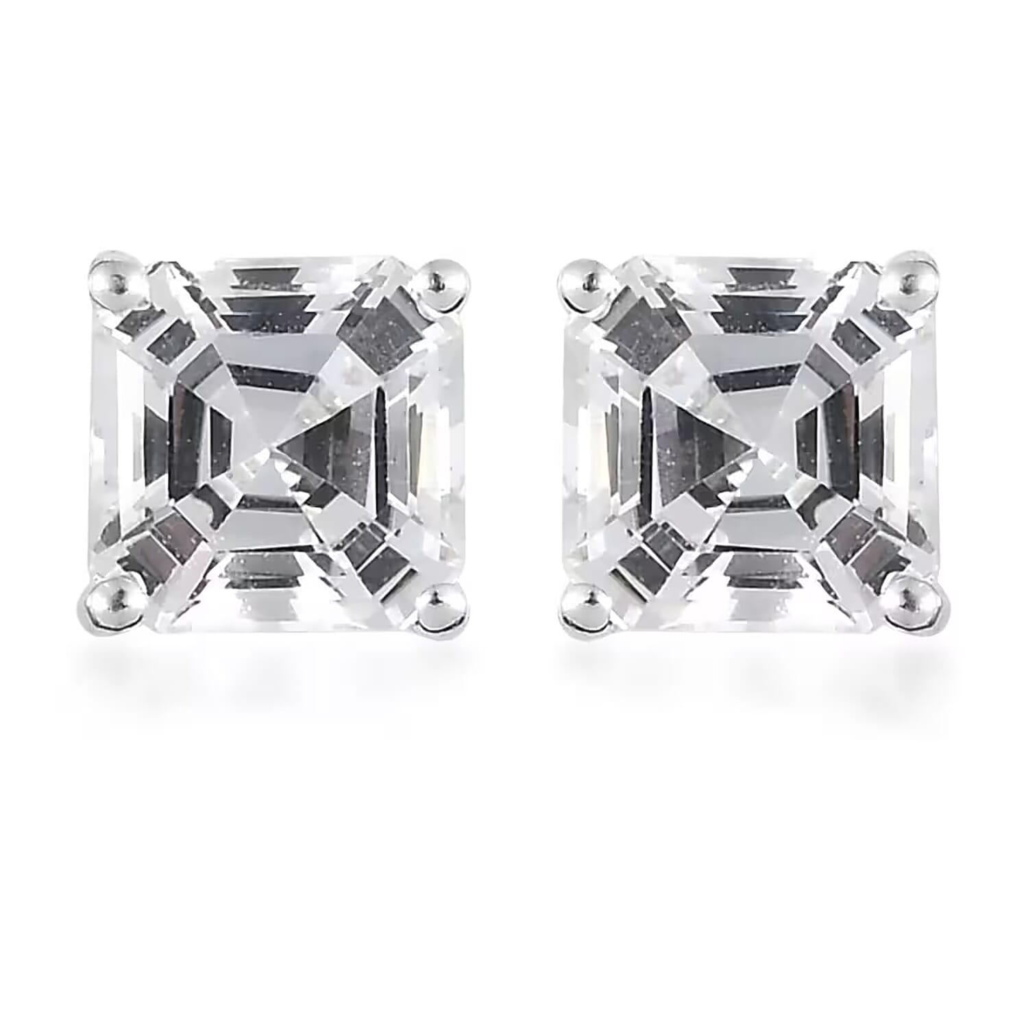 D'Joy Asscher Cut Lab Created White Sapphire 3.35 ctw Solitaire Stud Earrings in Sterling Silver
