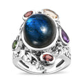Karis Malagasy Labradorite and Multi Gemstone 12.40 ctw Celestial Garden Ring in Platinum Bond - Sticky add to cart bar