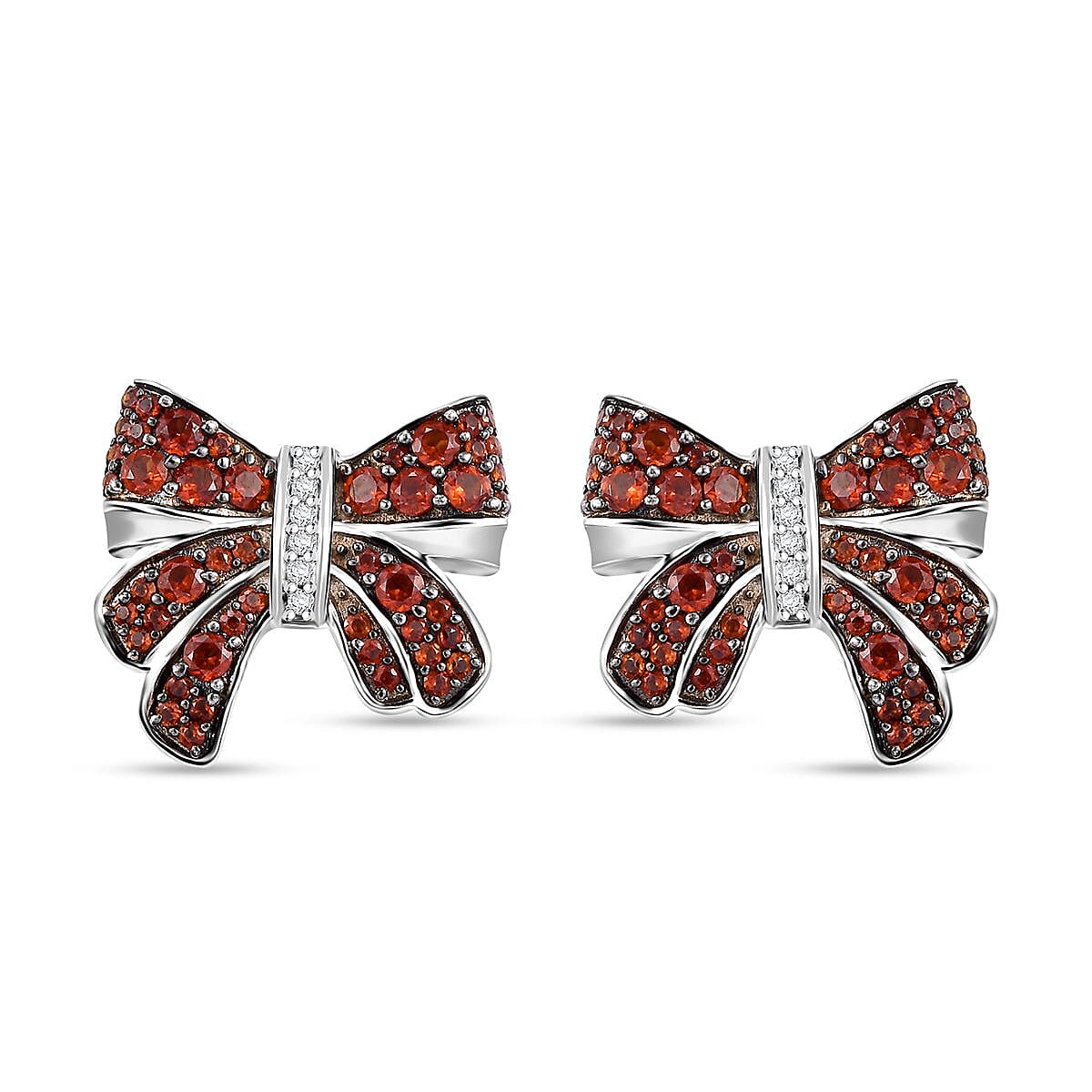Karis Mozambique Garnet and White Zircon 2.30 ctw Bow Knot Earrings in Platinum Bond
