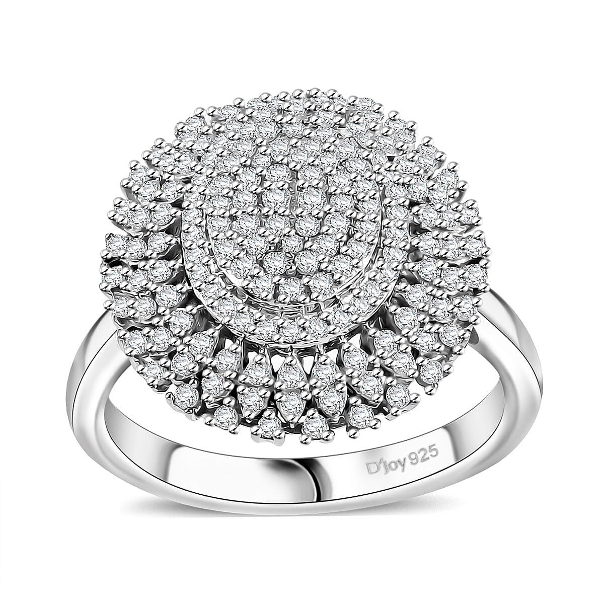 Doorbuster Diamond Cluster Ring in Rhodium Over Sterling Silver (Size 10.0) 1.00 ctw