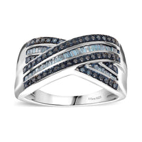 Doorbuster Blue Diamond (IR) Bridge Over Ring in Platinum Over Sterling Silver (Size 9.0) 0.50 ctw