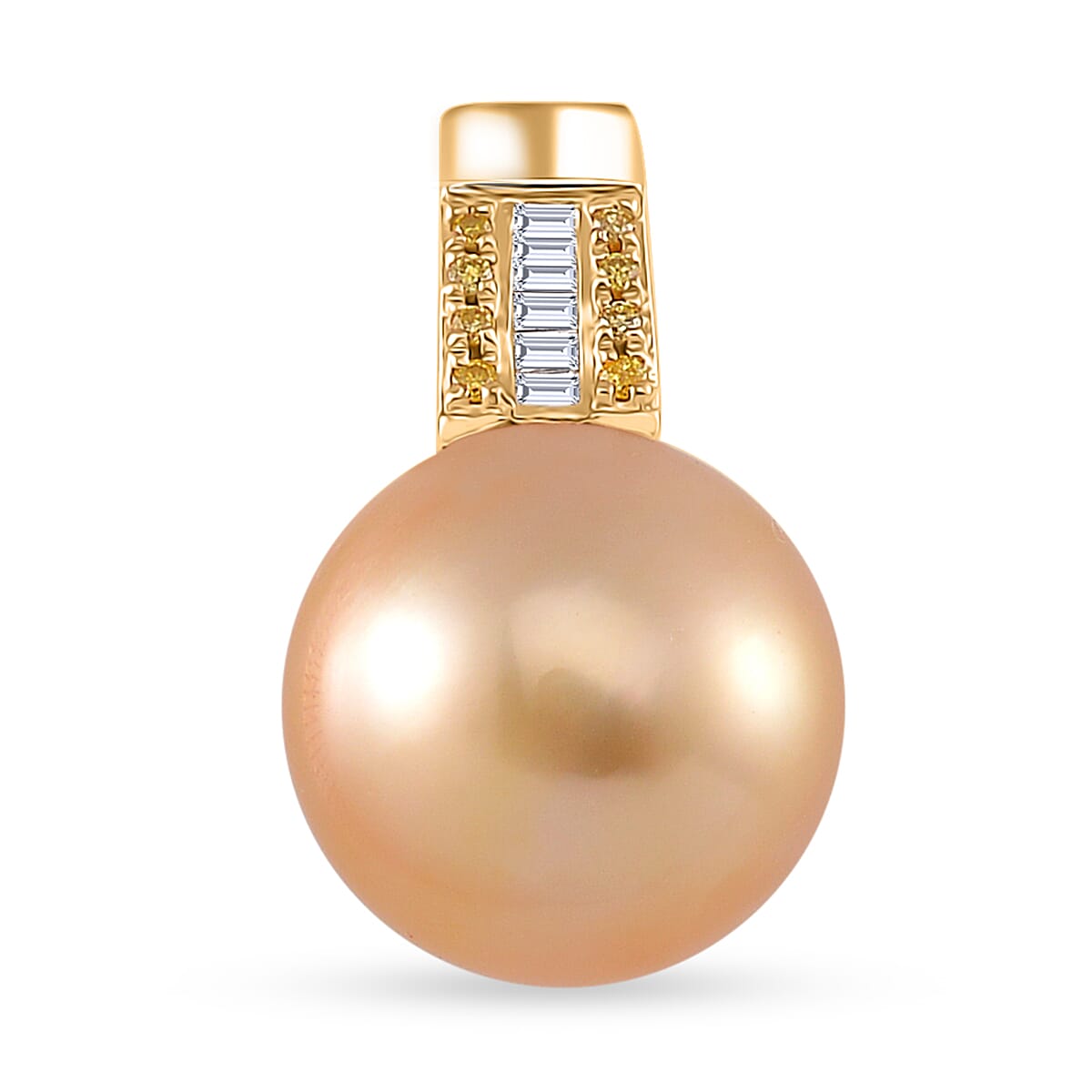 Luxoro South Sea Golden Cultured Pearl, Natural Yellow and White Diamond 0.06 ctw Pendant without Chain in 14K Yellow Gold