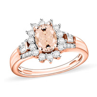 Marropino Morganite and Moissanite 1.25 ctw Sunburst Ring in 18K Vermeil Rose Gold Over Sterling Silver