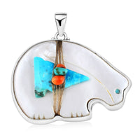 Sajen Silver Mother Of Pearl and Multi Gemstone Bear Pendant without Chain in Sterling Silver