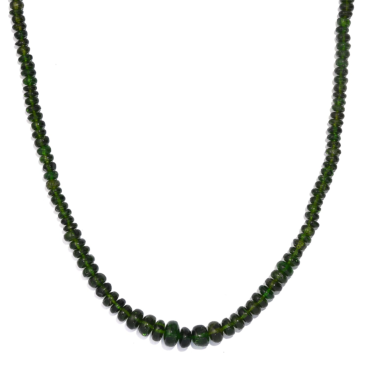 Chrome Diopside Beaded 75.80 ctw Necklace 18 Inches in Rhodium Over Sterling Silver