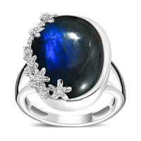 Karis Malagasy Labradorite, White Zircon Ring in Platinum Bond (Size 10.0) 8.20 ctw