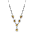 D'Joy Premium Brazilian Heliodor and Moissanite 3.55 ctw Sunflower Cascade Necklace in Rhodium Over Sterling Silver 18 Inches - Sticky add to cart bar