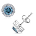 Luxuriant Lab Grown Blue Diamond (IR) and Lab Grown White Diamond (SI) 1.50 ctw Halo Stud Earrings in Platinum Over Sterling Silver - Sticky add to cart bar
