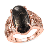 Karis Matrix Silver Shungite Flower Ring in 18K RG Plated (Size 10.0) 6.40 ctw