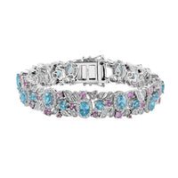 Cambodian Blue Zircon and Multi Gemstone 16.25 ctw Bracelet in Rhodium Over Sterling Silver (6.50 In)