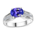 Tanzanite, Diamond (0.25 cts) Bridge Ring in Rhodium Over Sterling Silver (Size 7.0) 2.00 ctw - Sticky add to cart bar
