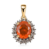 Luxoro AAA Buriti Fire Opal, Natural Champagne and White Diamond I2 2.00 ctw Sunburst Pendant without Chain in 10K Yellow Gold