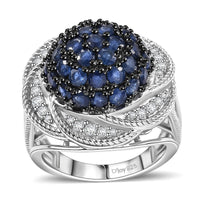 Madagascar Blue Sapphire, White Zircon Radiant Galaxy Ring in Rhodium Over Sterling Silver (Size 7.0) 3.25 ctw