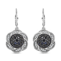 Madagascar Blue Sapphire, White Zircon Radiant Galaxy Earrings in Rhodium Over Sterling Silver 2.80 ctw