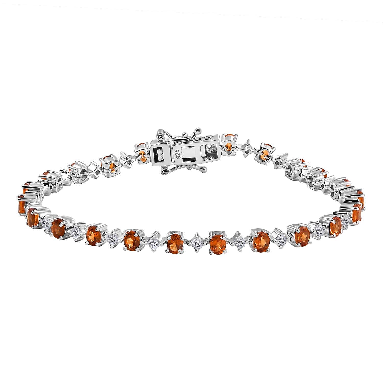 D'Joy Ceylon Hessonite Garnet and Moissanite 5.90 ctw Bracelet in Rhodium Over Sterling Silver (7.25 In)